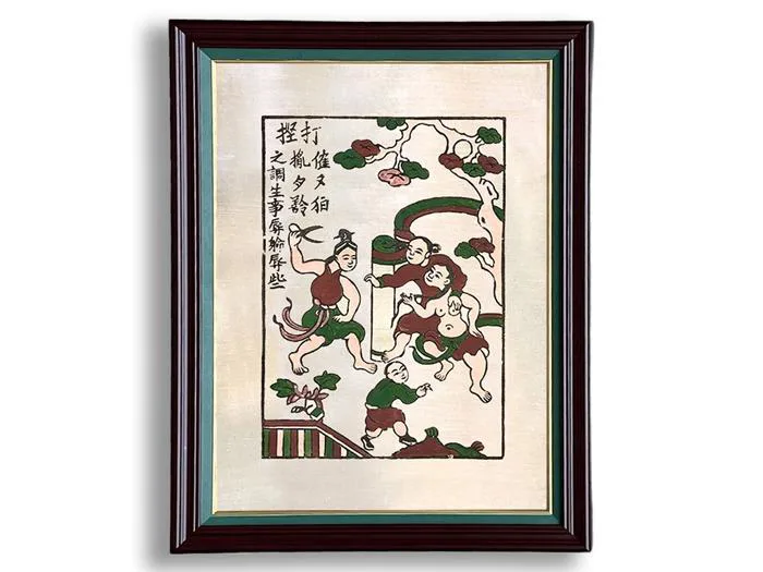 Tranh Đông Hồ Đánh Ghen khung kính 45cm x 60cm | Tranh Dân Gian Đông Hồ
