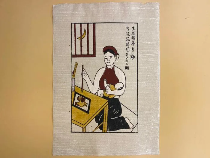 Tranh Giấy Đông Hồ Gái Làng Hồ 26cm x 37cm | Tranh Dân Gian Đông Hồ