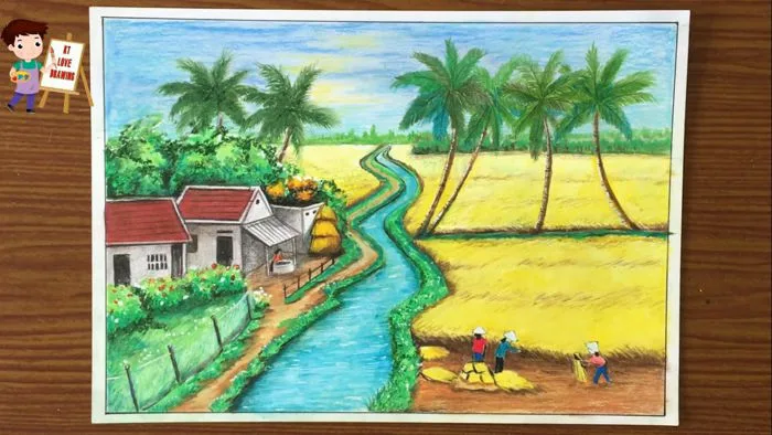 Vẽ tranh phong cảnh quê hương _ Mỹ thuật 9 / Vẽ cảnh đồng quê / How to draw  landscapes hometown.