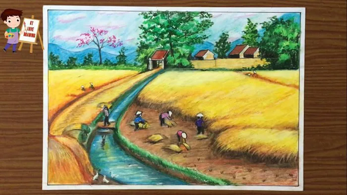 Vẽ tranh phong cảnh quê hương / Vẽ cảnh đẹp đồng quê đơn giản / How to draw  landscapes hometown.