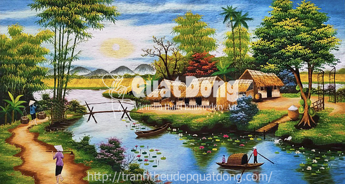 Tranh Thêu Phong Cảnh Đồng Quê Việt Nam QĐ 08 - Tranh Thêu Tay QĐ