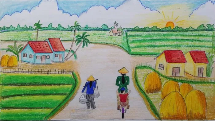 VẼ TRANH PHONG CẢNH QUÊ HƯƠNG ĐƠN GIẢN EP 5 || draw scenery of rural life