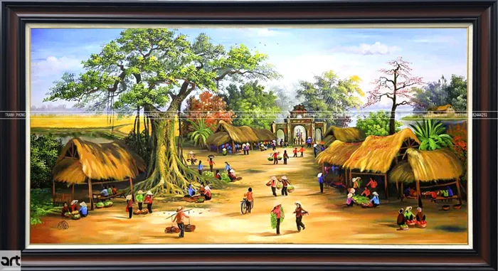 Tranh đồng quê việt nam đẹp - Phiên chợ quê