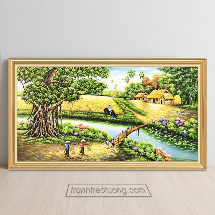 Tranh vẽ phong cảnh đồng quê xưa thanh bình TDQ517
