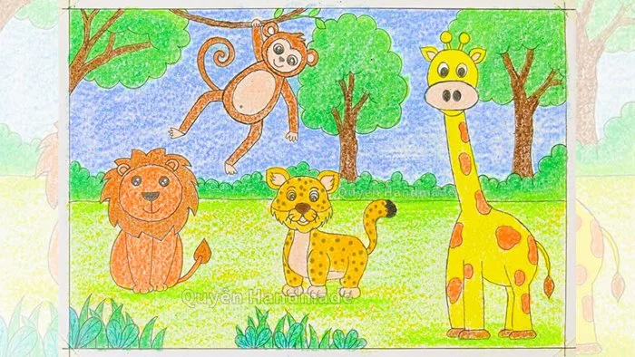 Vẽ động vật hoang dã ở châu phi | Vẽ con vật trong rừng | Vẽ khu rừng thân  thiện