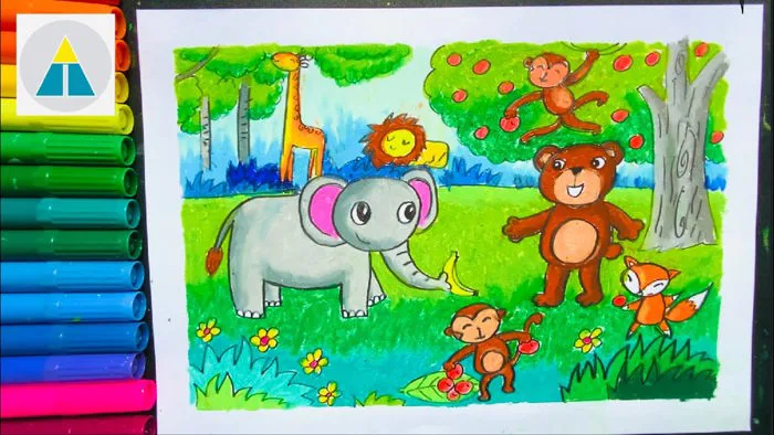 Vẽ con vật trong rừng | Vẽ con vật trong thiên nhiên | Vẽ tranh bài Khu  rừng thân thiện