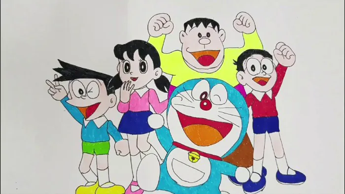Dạy vẽ cho bé - Dạy bé vẽ Doraemon, Nobita, Shizika - Drawing and coloring  Doraemon for kids