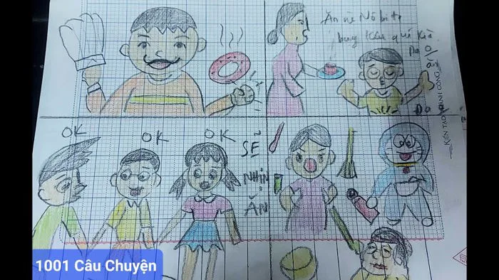 Draw comic-Hướng dẫn tự vẽ thiết kế truyện Doreamon bằng giấy tập: Đầu bếp  Chaien và hủ gia vị ngon