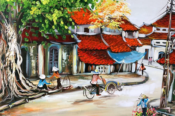 Tranh khổ nhỏ phong cảnh đường phố yên bình vẽ sơn dầu TSD 590