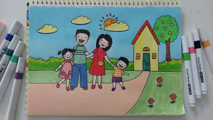 Vẽ tranh gia đình | How to draw cute FAMILY