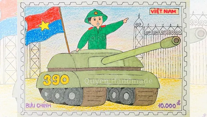 Vẽ tem 50 năm Giải phóng miền Nam | Vẽ 50 năm Giải phóng miền Nam thống  nhất đất nước |Vẽ bộ đội (6)