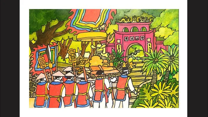 Vẽ tranh giỗ tổ Hùng Vương I Cách vẽ tranh đề tài Lễ hội Hùng Vương