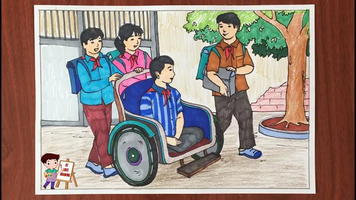 Vẽ tranh cuộc sống quanh em: Giúp bạn đến trường - Hướng tới tương lai