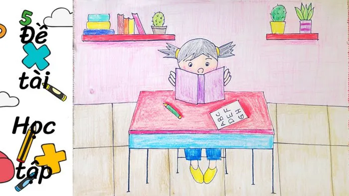 Mĩ thuật Vẽ tranh đề tài Học tập | Draw a girl studying
