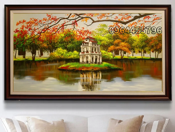 Tranh HỒ HOÀN KIẾM chất liệu sơn dầu vẽ tay, xưởng vẽ Tường Lam ART