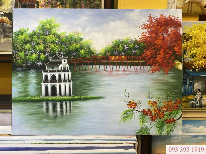 Tranh hồ gươm tranh sơn dầu hồ hoàn kiếm - Tranh sơn dầu đẹp Hà Nội