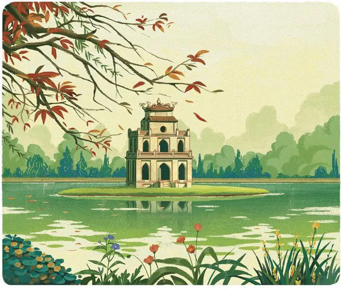 Người Mẹ sông Hồng Illustration | Hình vẽ thành phố, Phong cảnh màu nước,  Hình vẽ màu nước