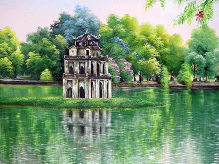 Top 99+ Mẫu tranh vẽ hồ Gươm đơn giản thu hút mọi ánh nhìn