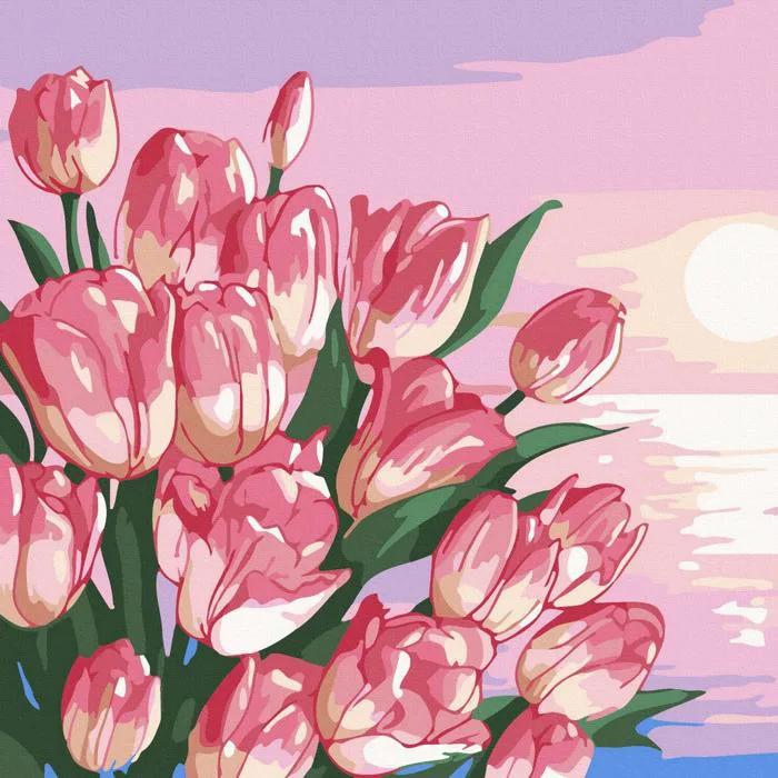 Tranh số hóa 20x20cm Tulip bình mình