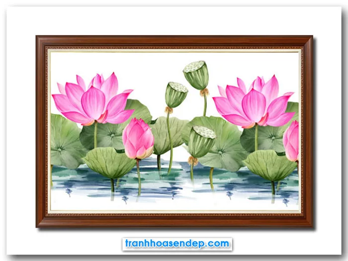Mẫu tranh đẹp vẽ phác họa đầm hoa sen hồng SEN2731
