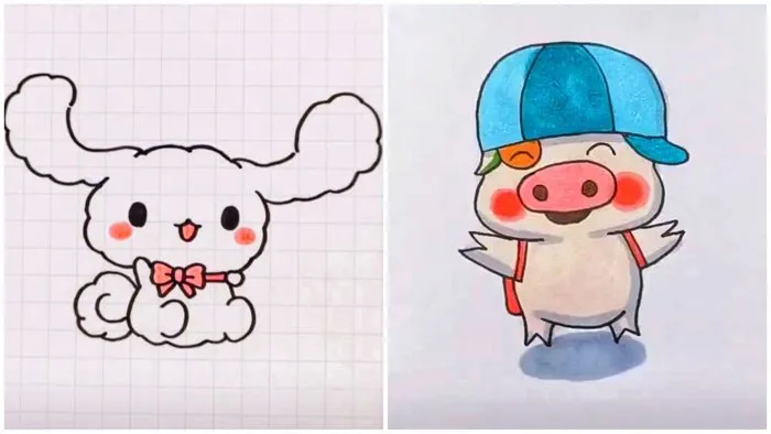 Vẽ hình cute đáng yêu, vẽ tranh dễ thương | Cute drawing #14