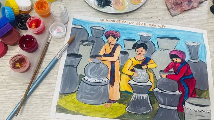 Vẽ tranh đề tài Lao động sản xuất | làng nghề làm Gốm dân tộc Chăm-