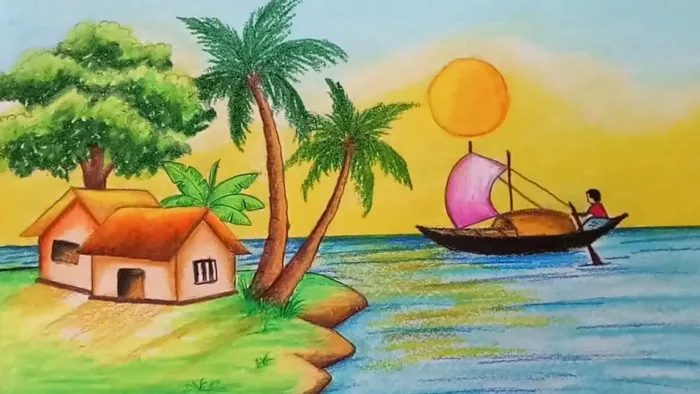 Cách vẽ tranh quê hương: 60+ hình phong cảnh đẹp đơn giản