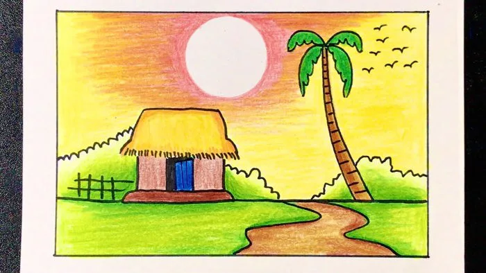 Vẽ Tranh Đề Tài PHONG CẢNH LÀNG QUÊ đơn giản mà ĐẸP | how to draw topic  beautiful scenery