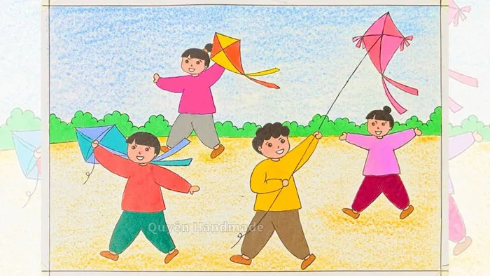 Tranh vẽ theo hình thức ước lệ lớp 7 | Vẽ kì nghỉ hè của em | Vẽ tranh thả  diều