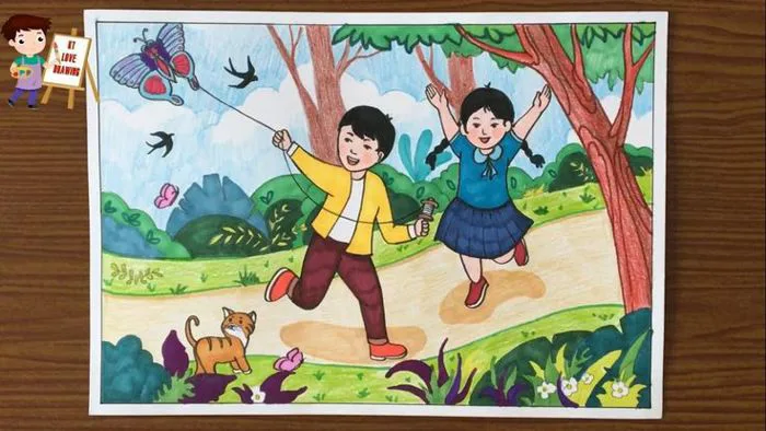 Vẽ tranh đề tài trò chơi dân gian: Thả diều / Vẽ tranh đề tài vui chơi /  How to draw folk games