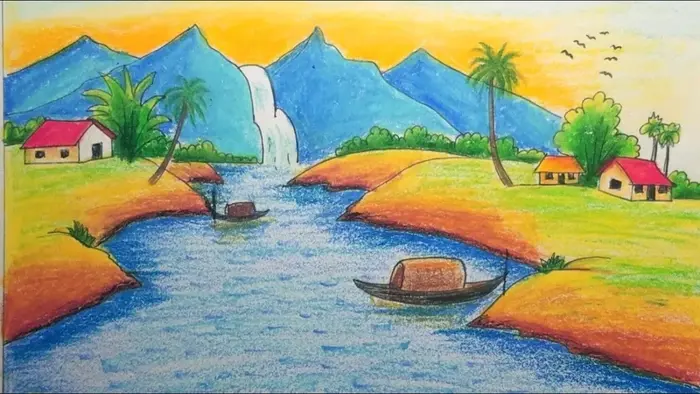 Vẽ tranh phong cảnh núi rừng thiên nhiên sống động