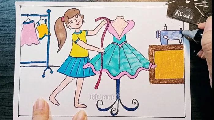 Vẽ tranh ƯỚC MƠ CỦA EM | Ước Mơ làm Nhà Thiết Kế Thời Trang | Vẽ tranh cuộc  sống quanh em | KC art 3