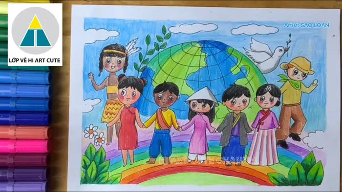 Vẽ tranh thiếu nhi thế giới và hoà bình | Vẽ hoạt động giao lưu với thiếu  nhi thế giới