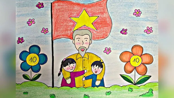 Vẽ tranh Bác Hồ đơn giản | Vẽ Bác Hồ với thiếu nhi đẹp nhất | Vẽ tranh Bác  Hồ và thiếu nhi Việt Nam