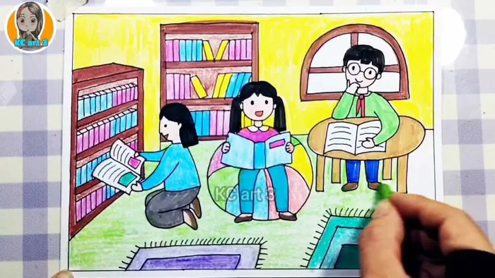 Không gian trong thư viện | vẽ thư viện thân thiện | Draw the library | Mĩ  thuật lớp 4 | KCart3