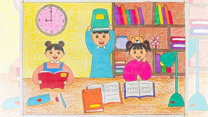 Bạn cùng học của em | Vẽ không gian trong thư viện | Vẽ tranh những người  bạn thân thiện