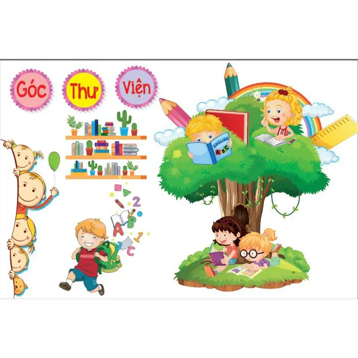 Góc Thư Viện - Tranh Chủ Đề Mầm Non trang trí lớp học, trường Mầm non, nhà  trẻ | Shopee Việt Nam