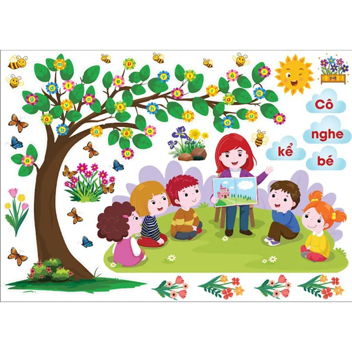 Tranh mầm non dán góc thư viện ✂ CẮT SẴN ✂ | Shopee Việt Nam
