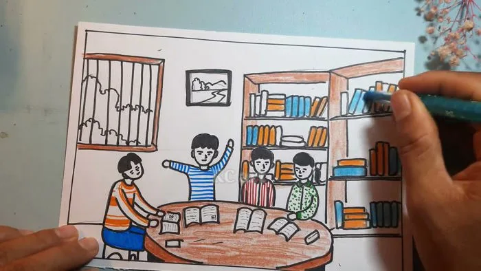 Không gian trong thư viện | vẽ thư viện thân thiện | Draw the library | Mĩ  thuật 4 ctst | KCart