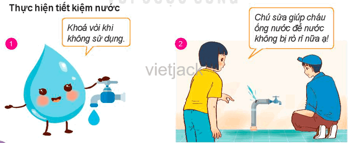 Thực hiện tiết kiệm nước a) Nội dung bức tranh nhắc em