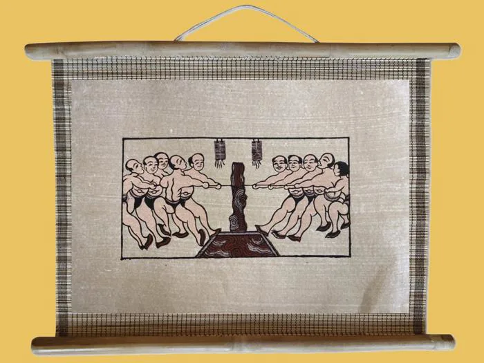 Tranh Đông Hồ Hội Kéo Co Dán Mành 45cm x 32cm | Tranh Dân Gian Đông Hồ