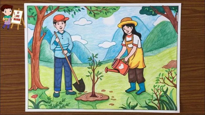 Vẽ tranh vì môi trường tương lai | Vẽ tranh trồng cây bảo vệ môi trường | Vẽ  tranh bảo vệ môi trường