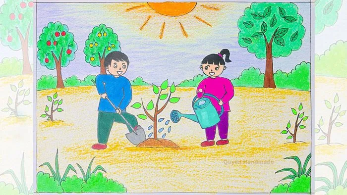 Vẽ tranh bảo vệ môi trường | vẽ bảo vệ môi trường: Trồng cây bảo vệ rừng