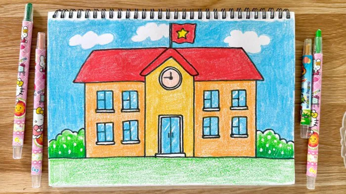 Hướng dẫn vẽ trường học | Cách vẽ ngôi trường thân yêu của em #vetranh  #truonghoc #drawing #draw