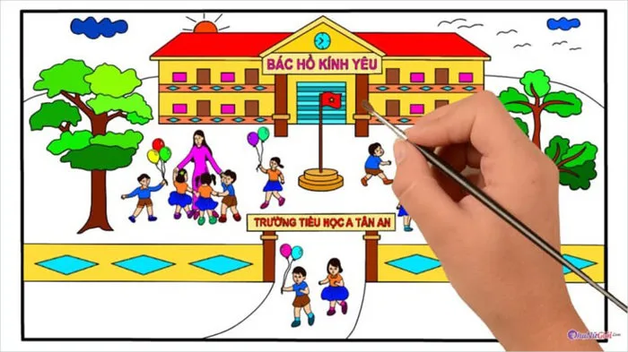 Vẽ tranh đề tài trường em đơn giản, đẹp và ý nghĩa nhất