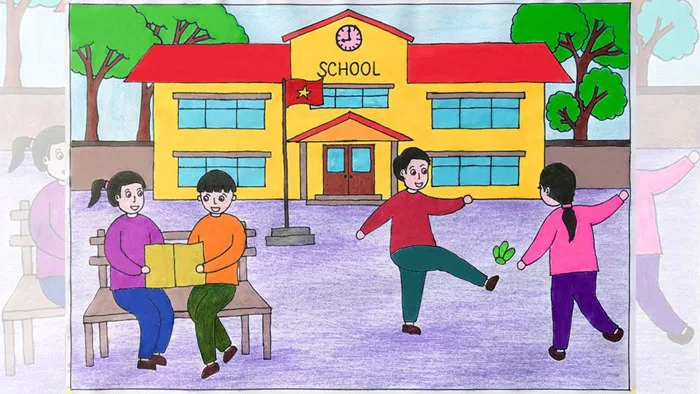 Cách vẽ tranh trường học đơn giản, đẹp và dễ vẽ nhất ai cũng vẽ được