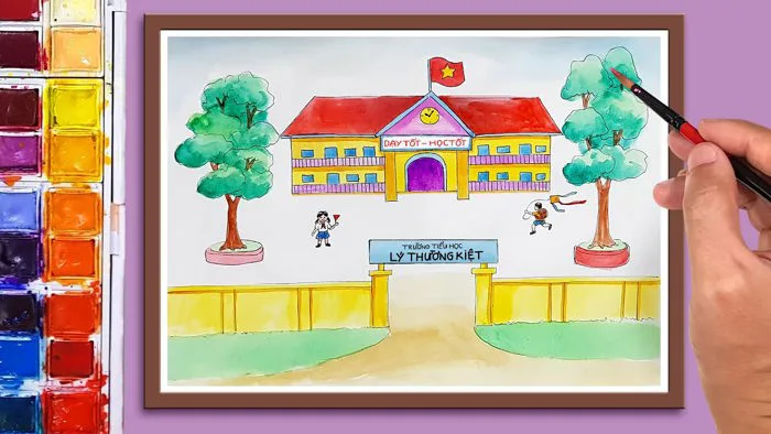 Vẽ Ngôi trường của em || Vẽ tranh trường học bằng màu nước