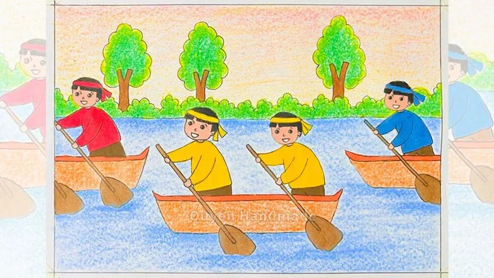 Lễ hội truyền thống mĩ thuật lớp 5 | Vẽ lễ hội truyền thống | Vẽ hội xuân  quê hương: Đua thuyền