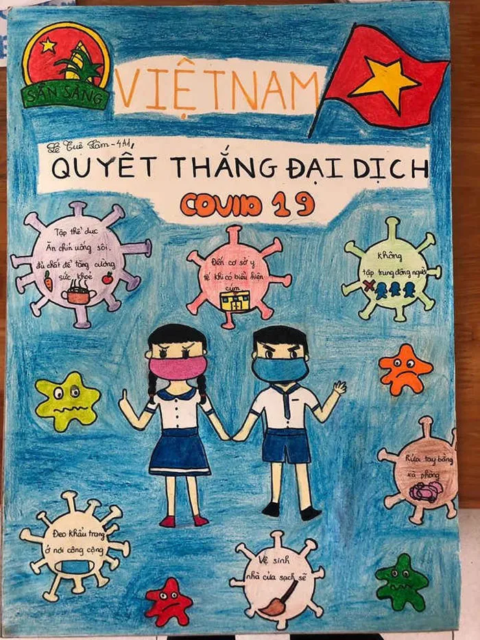 Học trò vẽ tranh phòng chống dịch Covid-19, truyền thông điệp chiến thắng