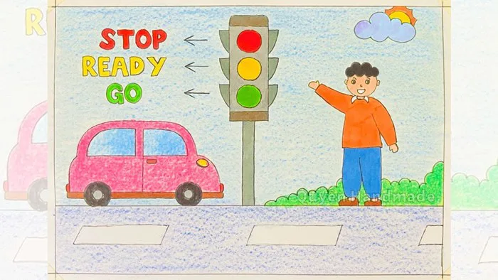 Vẽ tranh an toàn giao thông | Vẽ an toàn giao thông | Vẽ tranh áp phích về  an toàn giao thông (19)